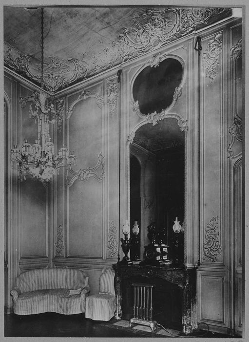 grand salon, lambris de revêtement, vue partielle