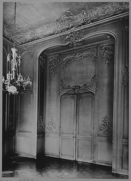 grand salon, lambris de revêtement, vue partielle