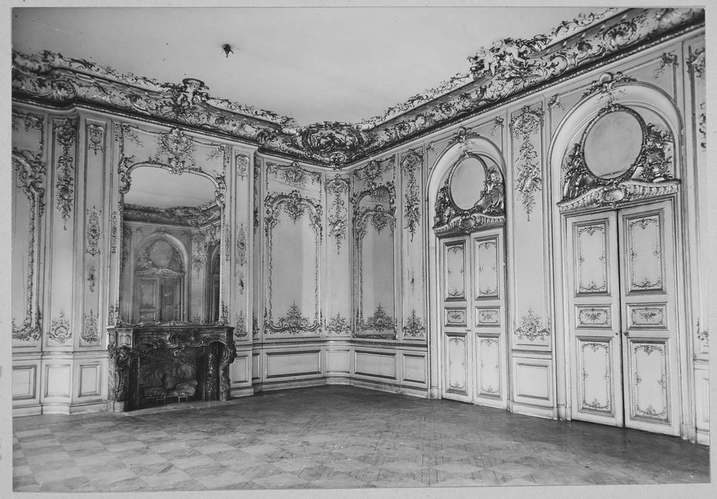 salon, vue partielle des lambris de revêtement