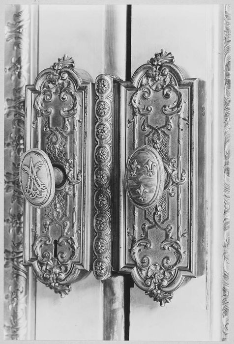 lambris de revêtement de la galerie dorée, détail des poignées de porte
