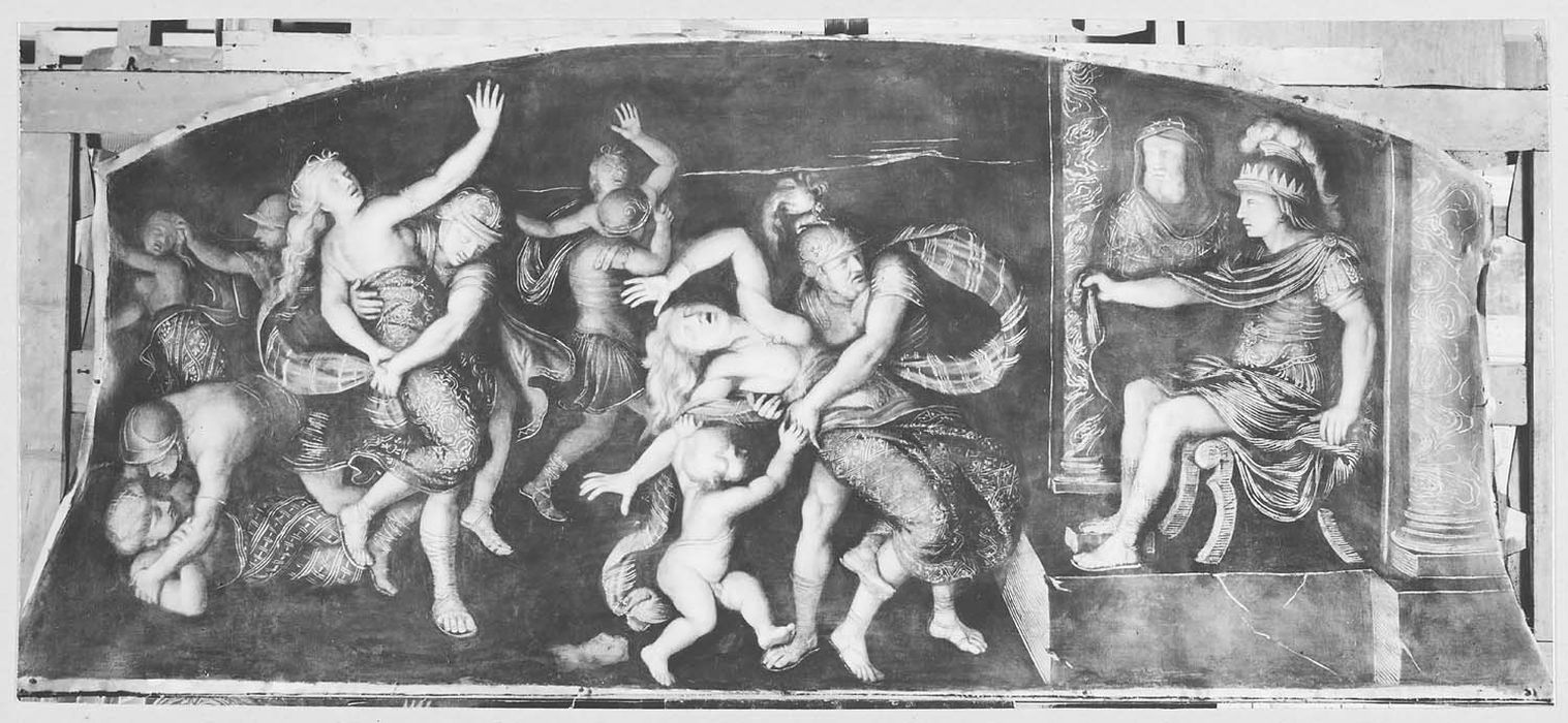 salon, détail d’un tableau (dessus-de-porte ?) : Enlèvement des Sabines