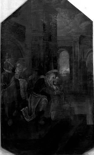 Retour de l'enfant prodigue, peinture sur toile encadrée dans boiseries