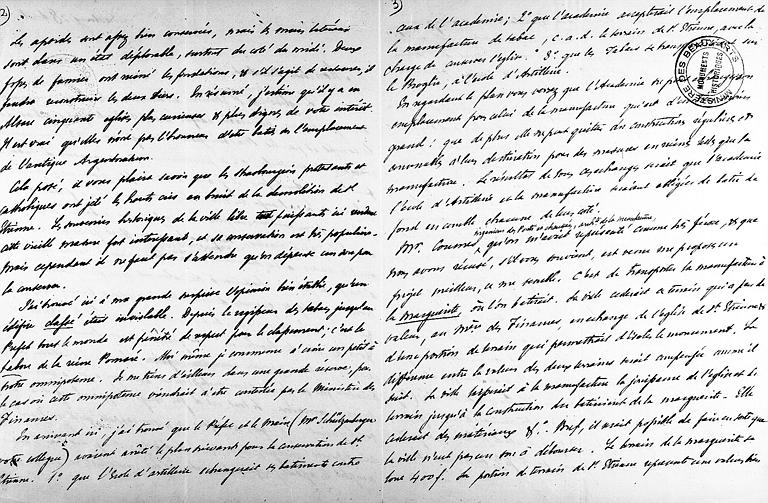 Lettre de Prosper Mérimée écrite à Strasbourg et adressée à Ludovic Vitet au sujet de l'église Saint-Etienne, pages 2 et 3