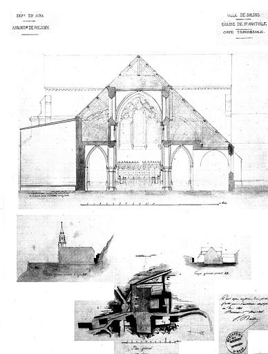 Plan général, coupes transversale et longitudinale