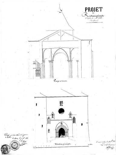 Projet de restauration : Coupe et élévation de la façade ouest