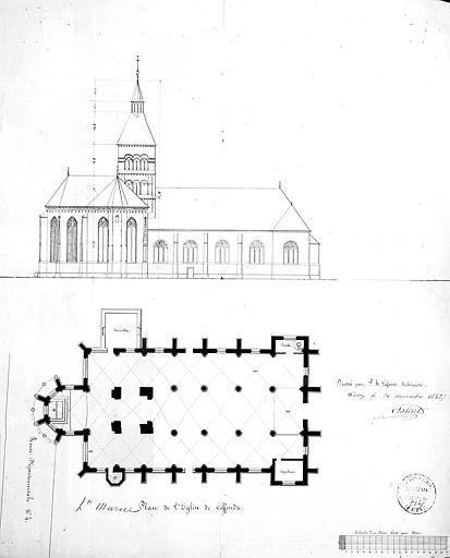 Plan et élévation de la façade nord