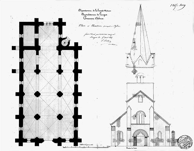 Plan et élévation de la façade ouest