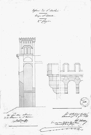 Coupe de la façade ouest et détails (2e projet)