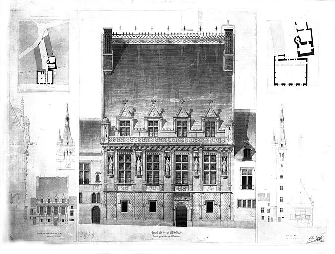 Dessin aquarellé : Plans, coupes et élévations