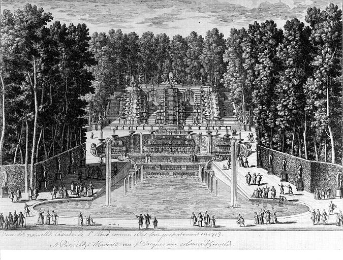 Gravure : Vue des nouvelles cascades de Saint-Cloud, comme elles se présentent en 1713