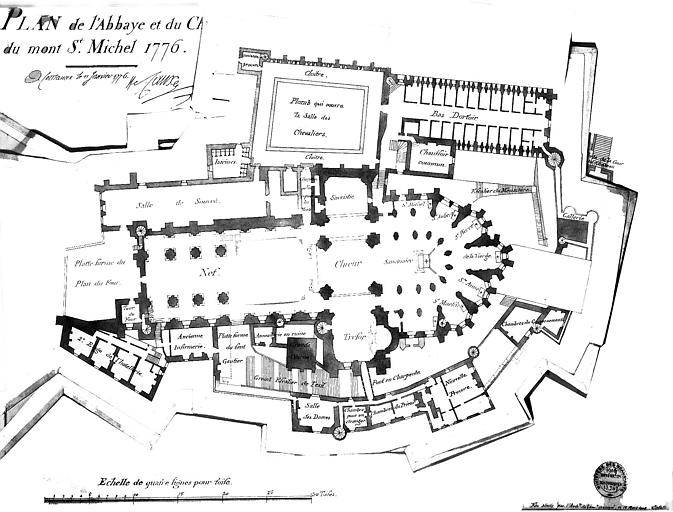 Fac-similé d'un plan de 1776 : Plan général du niveau supérieur (3e niveau)