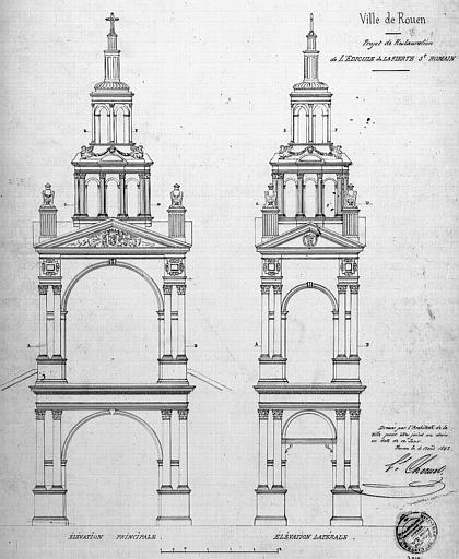 Projet de restauration : Elévations principale et latérale