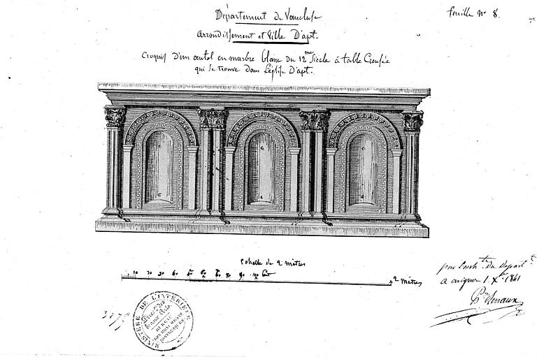 Croquis : Ancien autel en marbre blanc