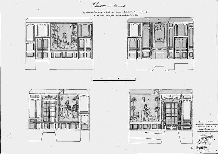 Dessin : Esquisses de tapisseries et boiseries pour la décoration de la grande salle