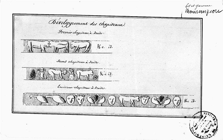 Dessin à la plume : Développement des chapiteaux