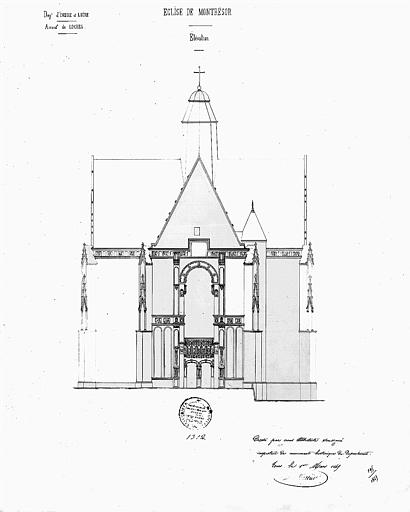 Dessin à la plume encre noire : Elévation de la façade