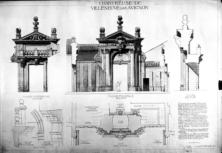 Portail du 17e siècle : Plans, coupes et élévations