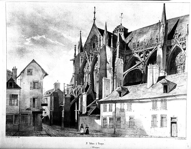 Lithographie : Façade latérale sud