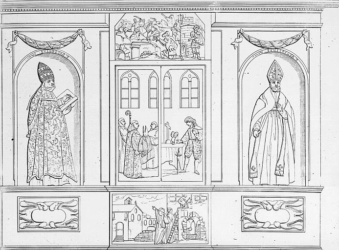 Lithographie : L'armoire du chef de Sainte-Gilbert