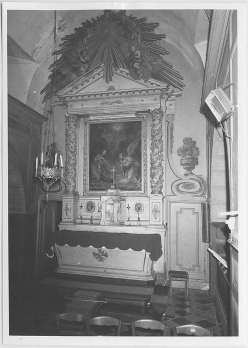 autel (maître-autel), retable, tabernacle, sculpture : Gloire et tableau : Annonciation