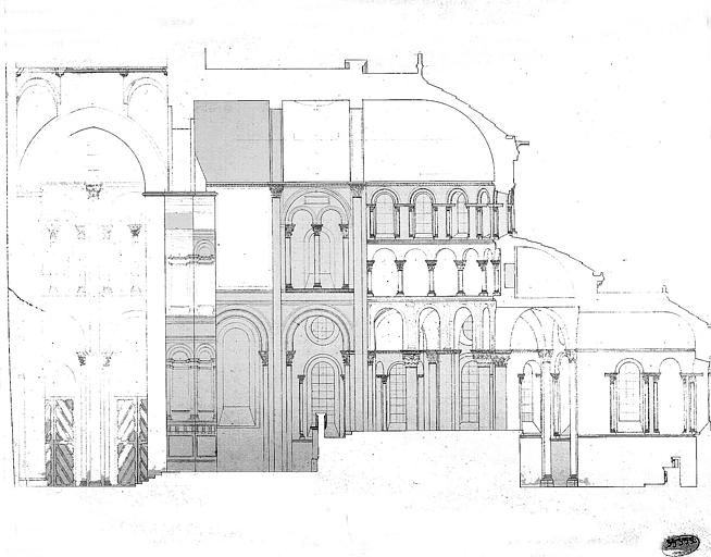 Coupe longitudinale du massif oriental (chevet et transept)