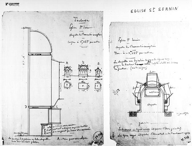 Plan et élévation de la chapelle de l'Immaculée Conception