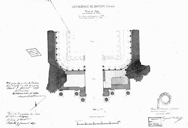 Plan du jubé avec arrachement des stalles (plume et lavis)