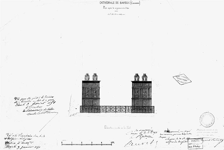 Projet après suppression du jubé : Elévation côté nef (plume et lavis)