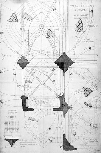 Nef et transept : Tracé des voûtes (plume et lavis)