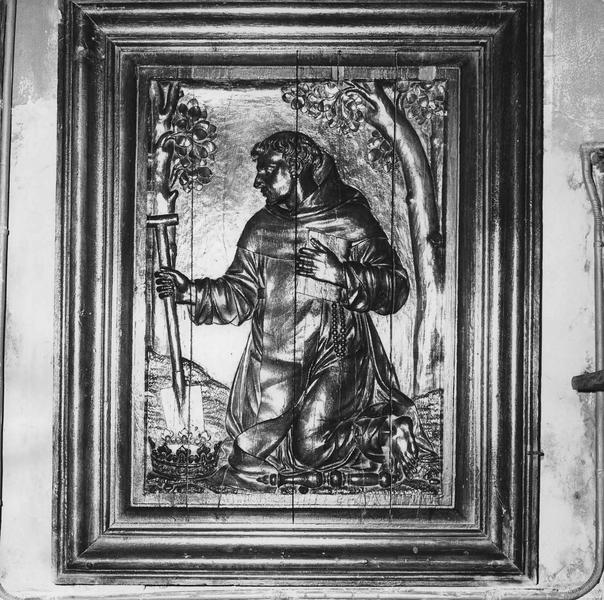 boiserie, panneau du mur nord : saint Fiacre