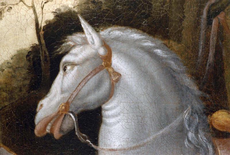 tableau : La Chasse de saint Hubert, détail de la tête du cheval