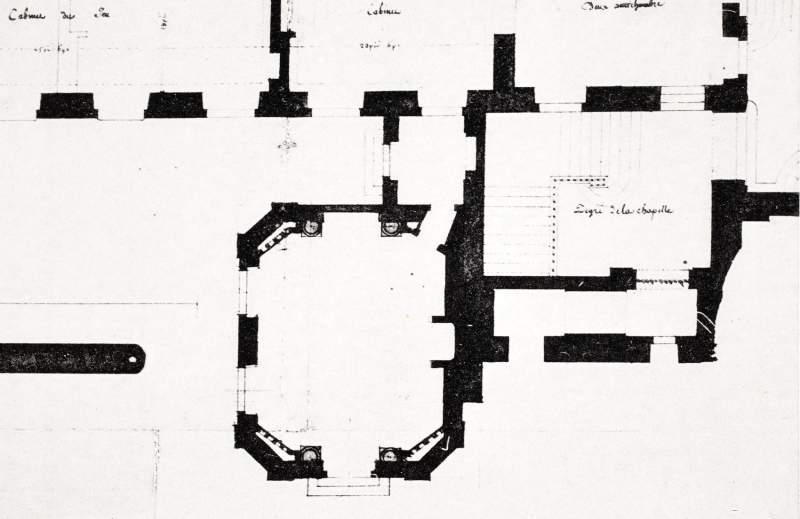 Lambris de hauteur provenant du château de Fontainebleau, plan de situation du pavillon (détruit) de Mme du Barry