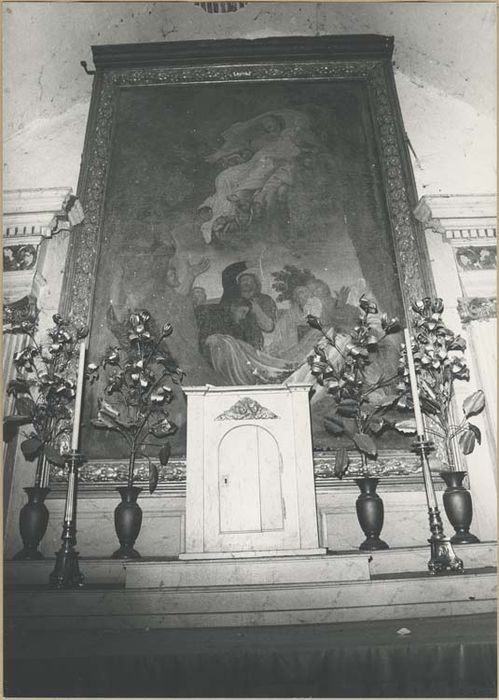 autel latéral nord, retable, tableau et son cadre : Assomption, clôture et banc