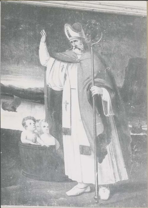 tableau et son cadre : Saint Nicolas bénissant les enfants dans le saloir - © Ministère de la Culture (France), Médiathèque du patrimoine et de la photographie, diffusion GrandPalaisRmn Photo