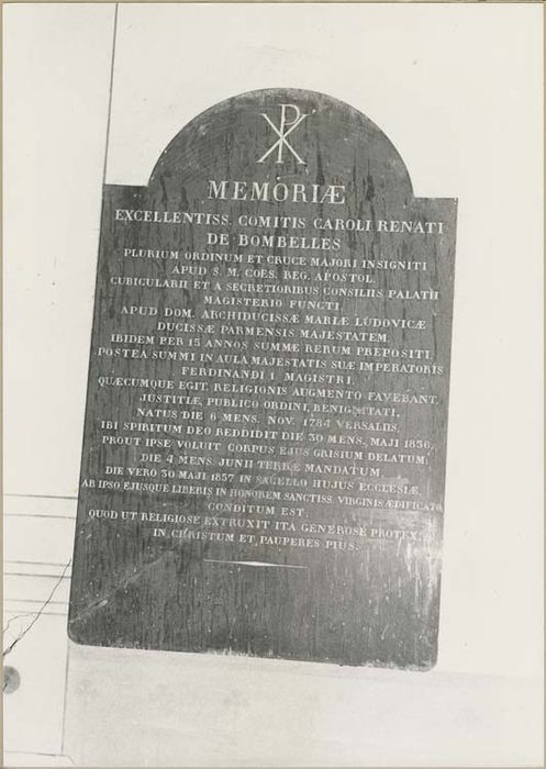 Plaque funéraire du comte Charles-René de Bombelles