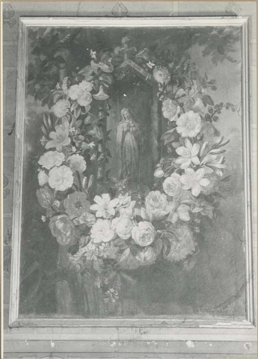 tableau : Vierge dans un encadrement de fleurs