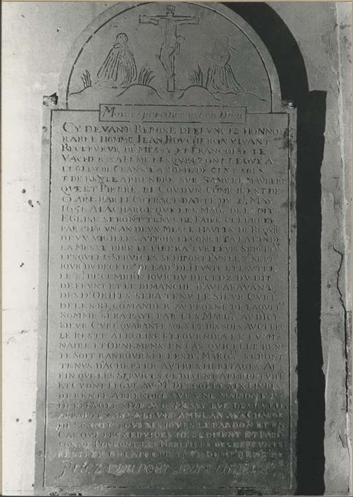 plaque funéraire de Jean Boucheron et Françoise Le Vacher