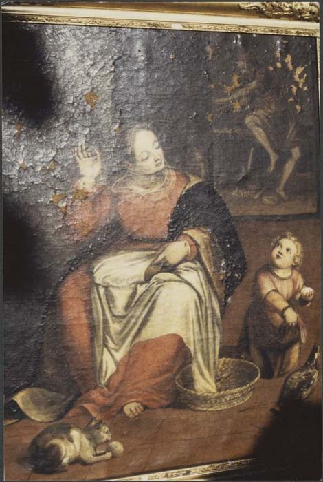 tableau : Vierge cousant avec l'Enfant Jésus