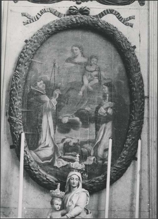 autel latéral sud, retable et tableau : Vierge au rosaire de saint Dominique