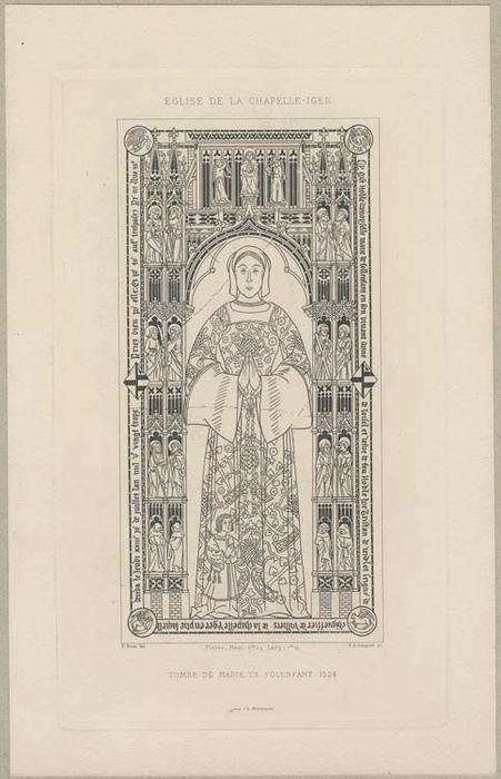 dalle funéraire de Marie de Folenfant, morte en 1523, femme de Tristan de Verdelot, seigneur de La Chapelle - © Ministère de la Culture (France), Médiathèque du patrimoine et de la photographie, Tous droits réservés