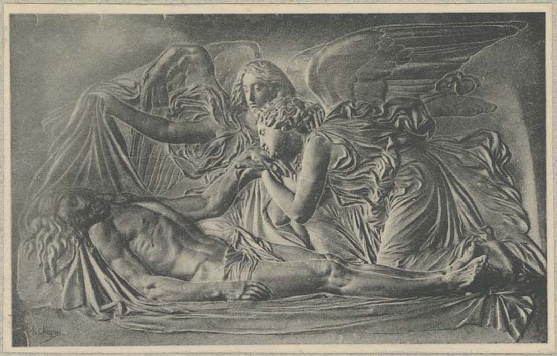 retable du maître-autel, bas-relief : Le Christ mort entre deux anges