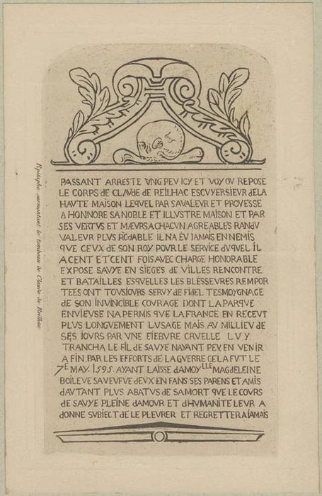 plaque funéraire de Claude II de Reilhac, mort en 1595 - © Ministère de la Culture (France), Médiathèque du patrimoine et de la photographie, Tous droits réservés