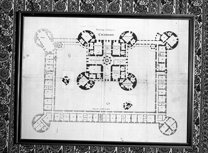 Plan du 1e étage, mise au net des chambres de l'aile de la chapelle, numérotées et retombes