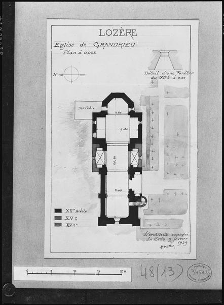 Plan d'architecte et détail d'une fenêtre du 12e