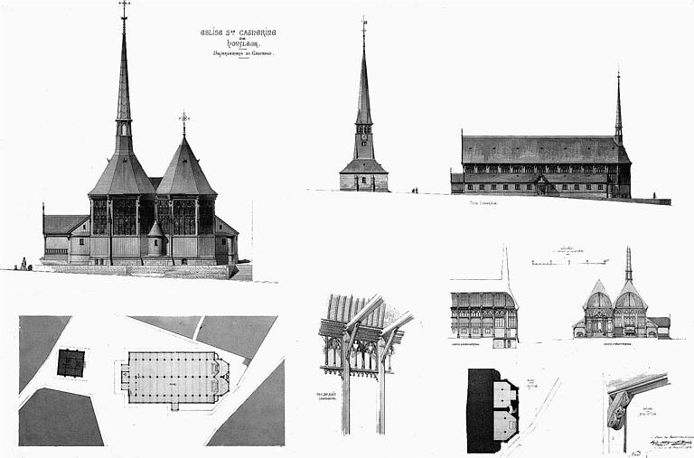 Plan, élévations, coupes et détails de la charpente