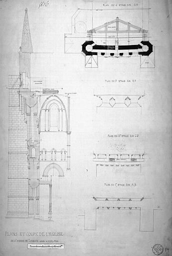 Plans et coupes de la façade du transept sud