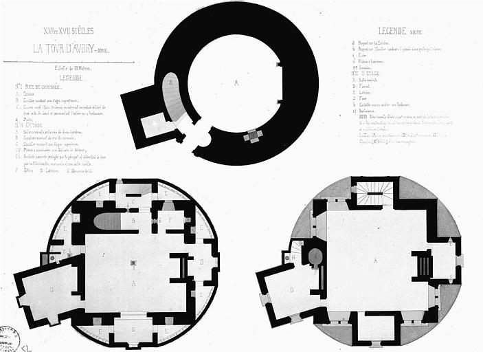 Plans du rez-de-chaussée, du 1e et du 2e étages