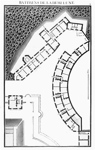 Gravure : Plan des bâtiments de la demi-lune