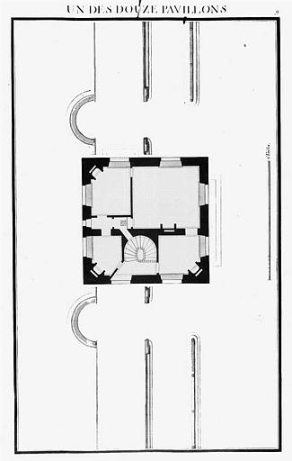 Gravure : Plan d'un des douze pavillons