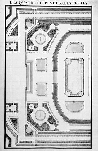 Gravure : Plan des quatre gerbes et salles vertes